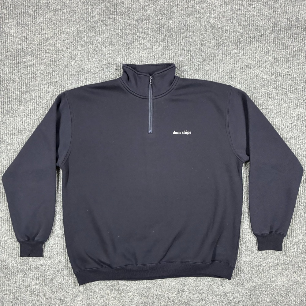 Dam Ships 1/4 Zip Pullover Sweatshirt Mens Size XL Navy Embroidered Holland